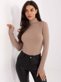 Beige ribbed turtleneck blouse