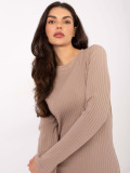 Beige ribbed pencil dress with long sleeves