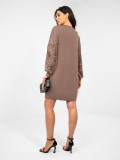Beige mini dress with embroidery and puff sleeves
