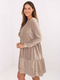 Beige flared dress with ruffle