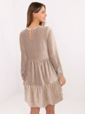 Beige flared dress with ruffle