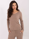 Beige Ribbed V-Neck Sweater