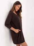 Brown cotton dress with 3/4 sleeves and V-neckline