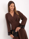 Elegant brown midi dress with lace and long sleeves