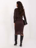 Elegant midi skirt with lace and lining, brown