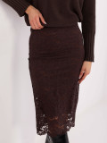 Elegant midi skirt with lace and lining, brown
