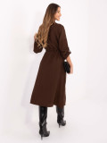 Brown flared midi dress with collar and pockets