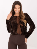 Elegant short cardigan with sequins and lining, brown