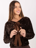 Elegant short cardigan with sequins and lining, brown