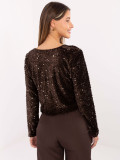Elegant short cardigan with sequins and lining, brown