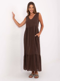 Maxi Dress with V Neckline in Dark Brown