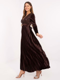 Elegant maxi dress with belt and sequins, brown