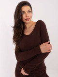 Brown Ribbed V-Neck Sweater