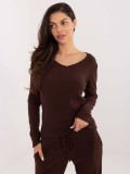 Brown Ribbed V-Neck Sweater