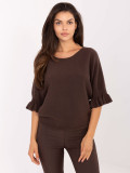 Elegant Brown Sweater with 3/4 Sleeves