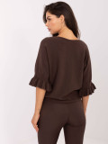 Elegant Brown Sweater with 3/4 Sleeves