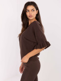 Elegant Brown Sweater with 3/4 Sleeves