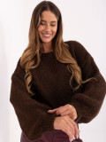 Brown sweater with round neckline and balloon sleeves