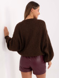 Brown sweater with round neckline and balloon sleeves