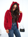 Women's dark red hoodie with zipper