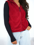 Women's dark red faux fur vest