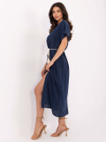 Oversize Blue Summer Dress with Belt and Pockets