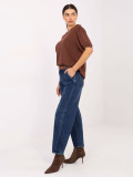 Women's dark blue high-waisted jeans with belt