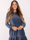 Dark Blue Flared Dress with Ruffle