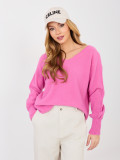 Pink sweater with V-neck and balloon sleeves