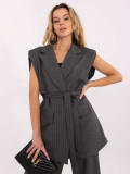 Elegant grey striped vest with belt