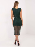 Elegant green midi cocktail dress with applique and brooch
