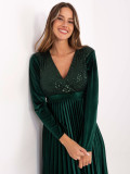 Elegant maxi dress with belt and sequins, dark green