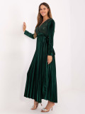 Elegant maxi dress with belt and sequins, dark green