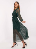 Elegant dark green maxi dress with belt
