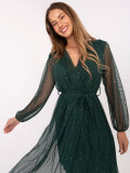 Elegant dark green maxi dress with belt