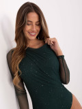 Elegant green bodysuit with appliqué and long sleeves