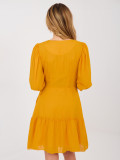 Yellow Wrap Cocktail Dress with Ruffle