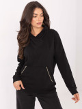 Black cotton sweatshirt with collar and pocket