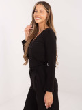 Black ribbed blouse with V-neck and buttons