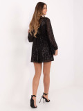 Black flared mini dress with sequin application