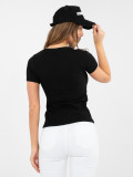 Black ribbed cotton blouse with short sleeves