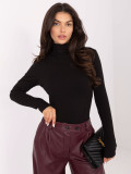 Black Ribbed Turtleneck Blouse