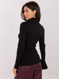 Black Ribbed Turtleneck Blouse