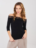 Black blouse with lace and off-shoulder neckline