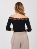 Black blouse with lace and off-shoulder neckline