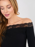 Black blouse with lace and off-shoulder neckline