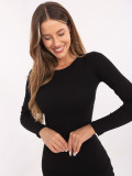 Black Ribbed Pencil Dress with Long Sleeves