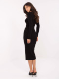 Elegant black midi dress with V-neck and buttons