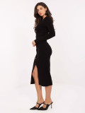 Elegant black midi dress with V-neck and buttons