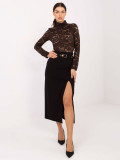 Elegant black midi skirt with belt